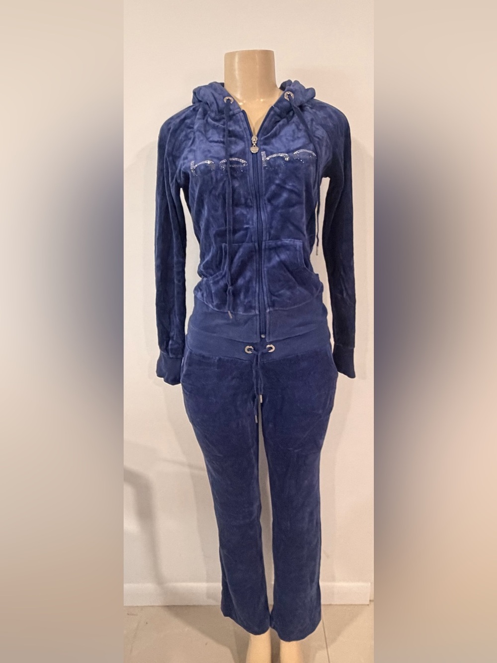 bebe Deep Blue Velour Zip Hoodie & Jogger Set Y2K